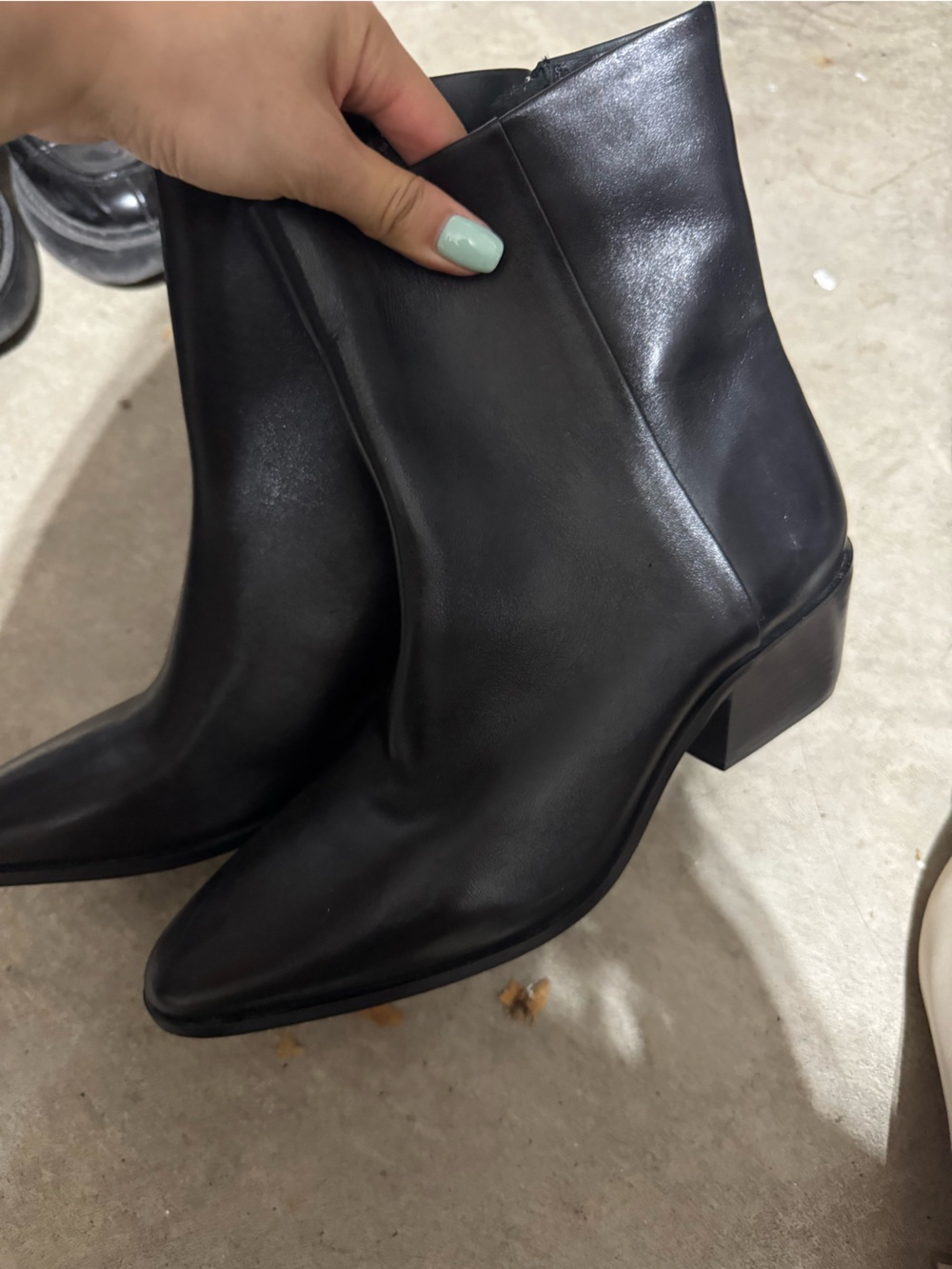 Zara Women’s Black Leather Ankle Boots - Minimal Block Heel Size 36